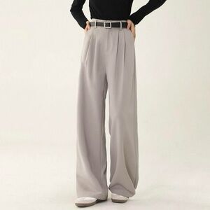 Gray Wide-Leg Tailored Pants